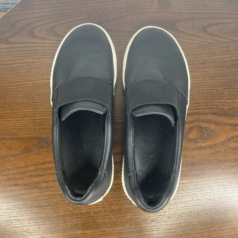 Vince Kirkland Shoes Women's 7M Black Leather Slip On Sneaker ‎ Elastic Band